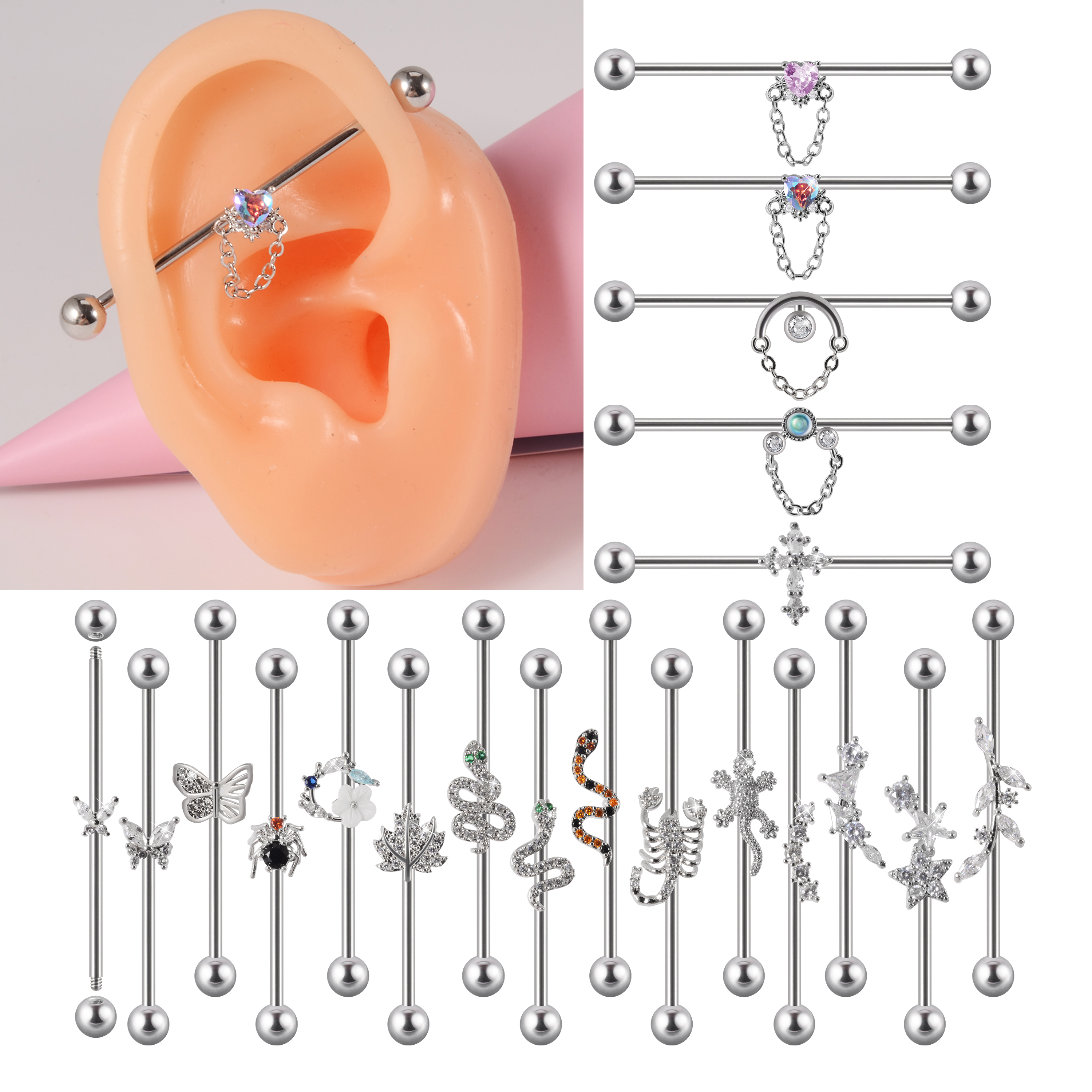 Body Jewelry Industrial - 1PC 316L Surgical Steel 14G Snake