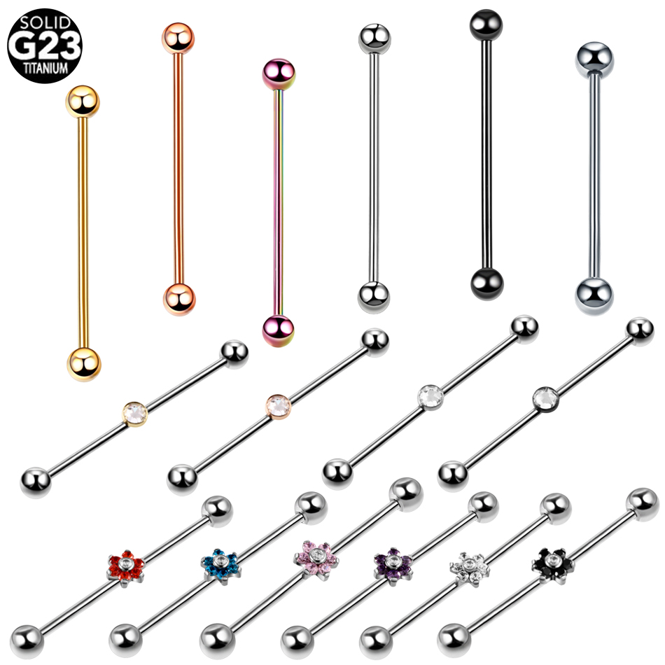Body Jewelry Industrial - 1PC Titanium Piercing Gem Industrial Barbell