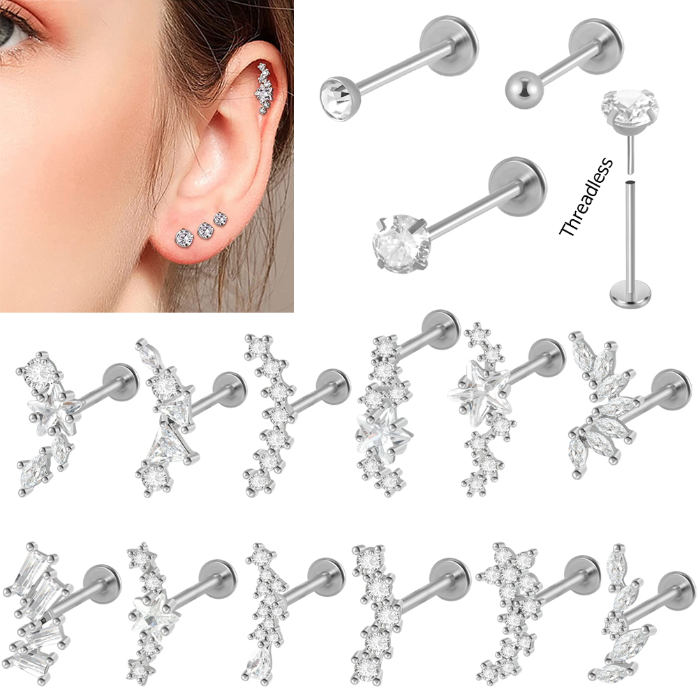 Body Jewelry Surgical Steel - 1PC Surgical Steel Zircon Labret Threadless