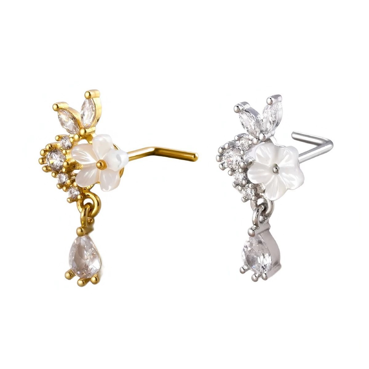 Gold Flower Nose Ring with Dan - Body Jewelry Surgical Steel のレビューと価格