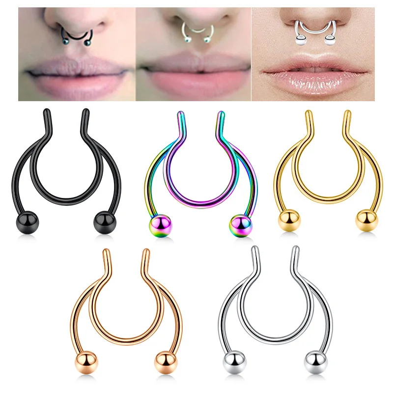 U Shaped Fake Nose Ring Hip Ho - Body Jewelry Nose Studs のレビューと価格