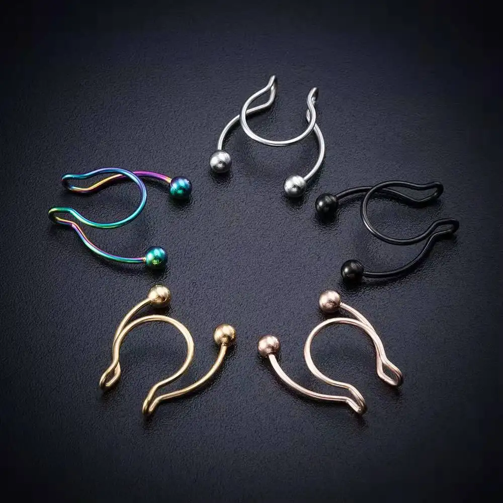 U Shaped Fake Nose Ring Hip Ho - Body Jewelry Nose Studs のレビューと価格