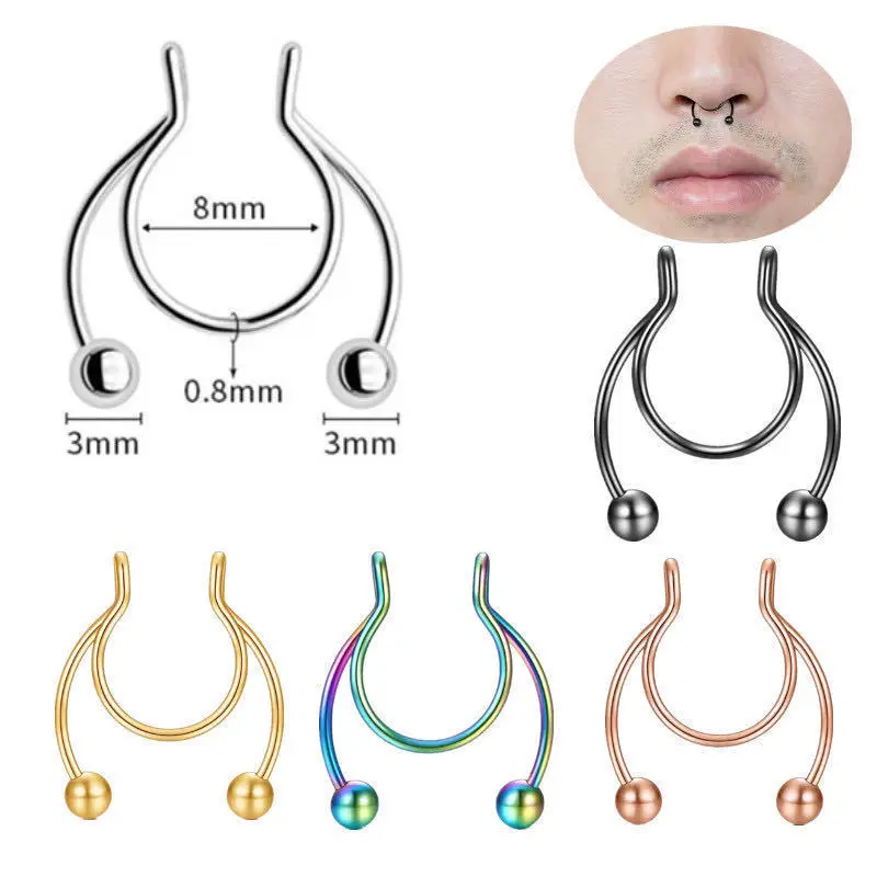 U Shaped Fake Nose Ring Hip Ho - Body Jewelry Nose Studs のレビューと価格