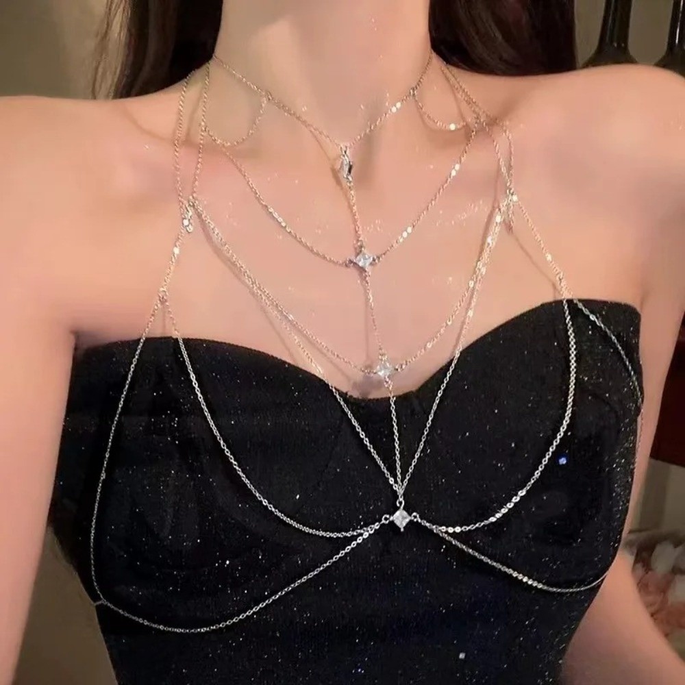 Glitter Rhinestone Bust Chain  - Body Jewelry Harness のレビューと価格
