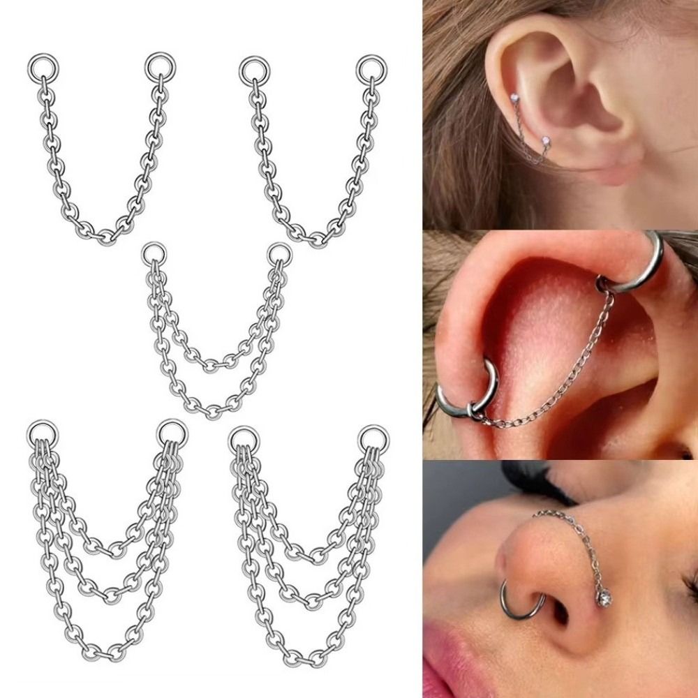 Titanium Nose Chain Three Laye - Body Jewelry Ear のレビューと価格