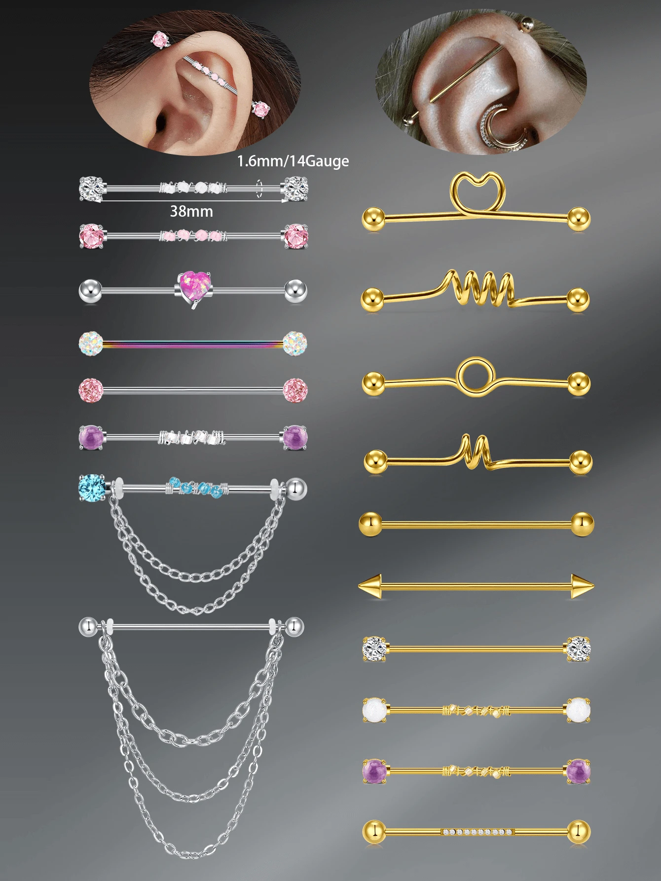 Stainless Steel 14G 38mm Indus - Body Jewelry Industrial のレビューと価格