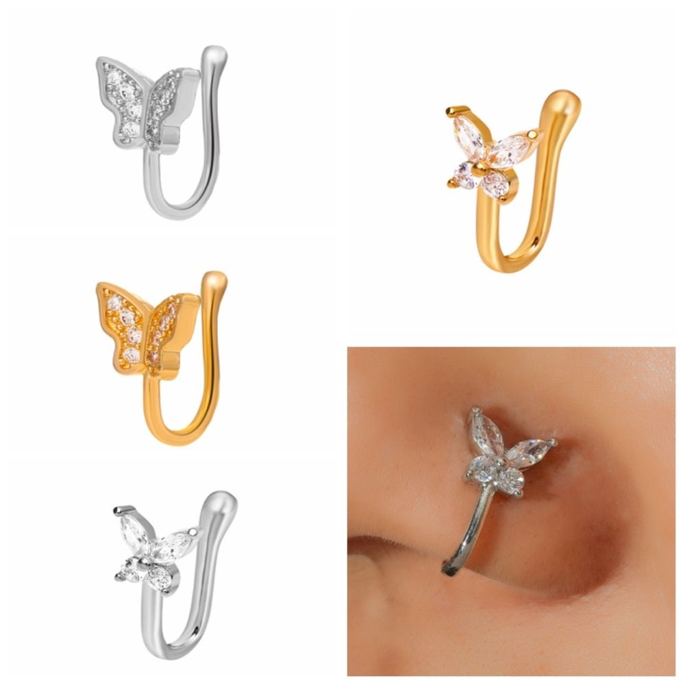 Rhinestone Butterfly Nose Ring - Body Jewelry Ear のレビューと価格