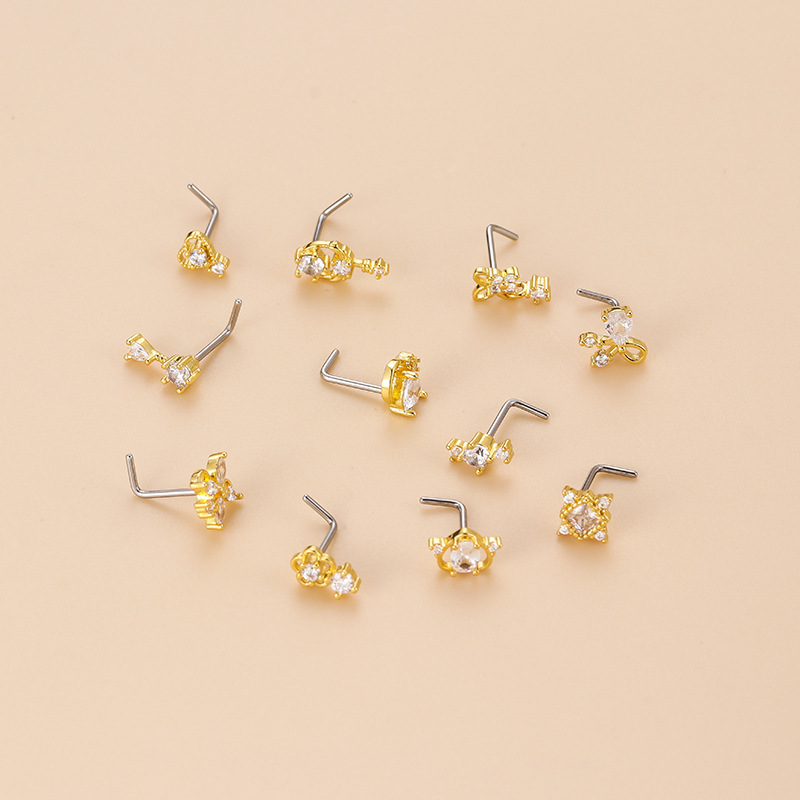 20G L-Shaped Cubic Zircon Nose - Body Jewelry Surgical Steel のレビューと価格