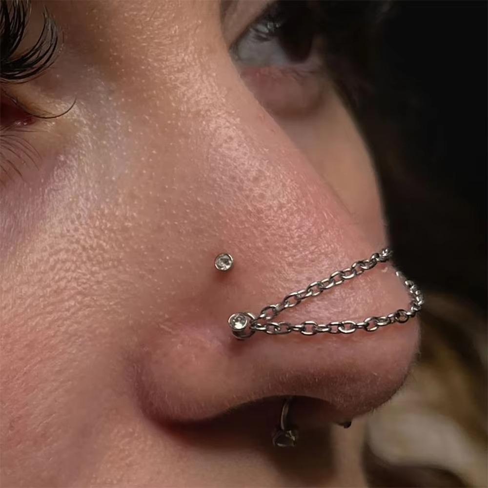 Titanium Nose Chain Double Cha - Body Jewelry Ear のレビューと価格