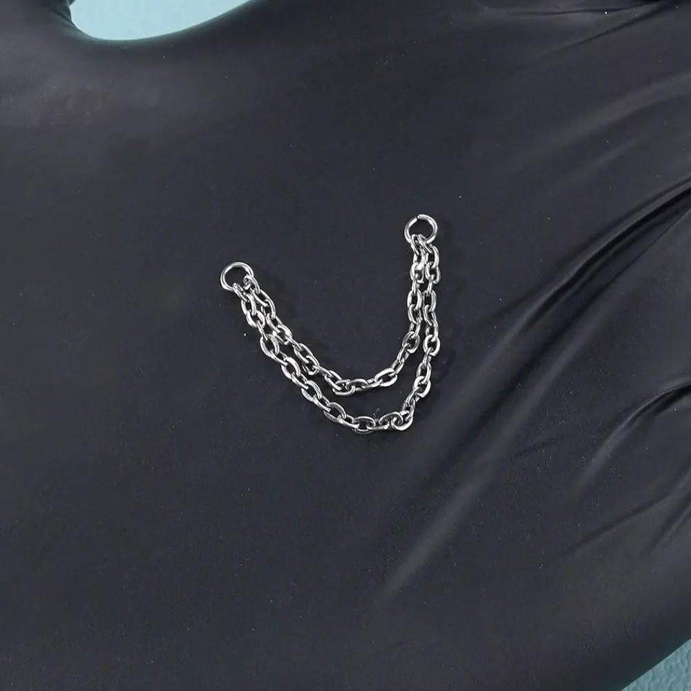 Titanium Nose Chain Double Cha - Body Jewelry Ear のレビューと価格