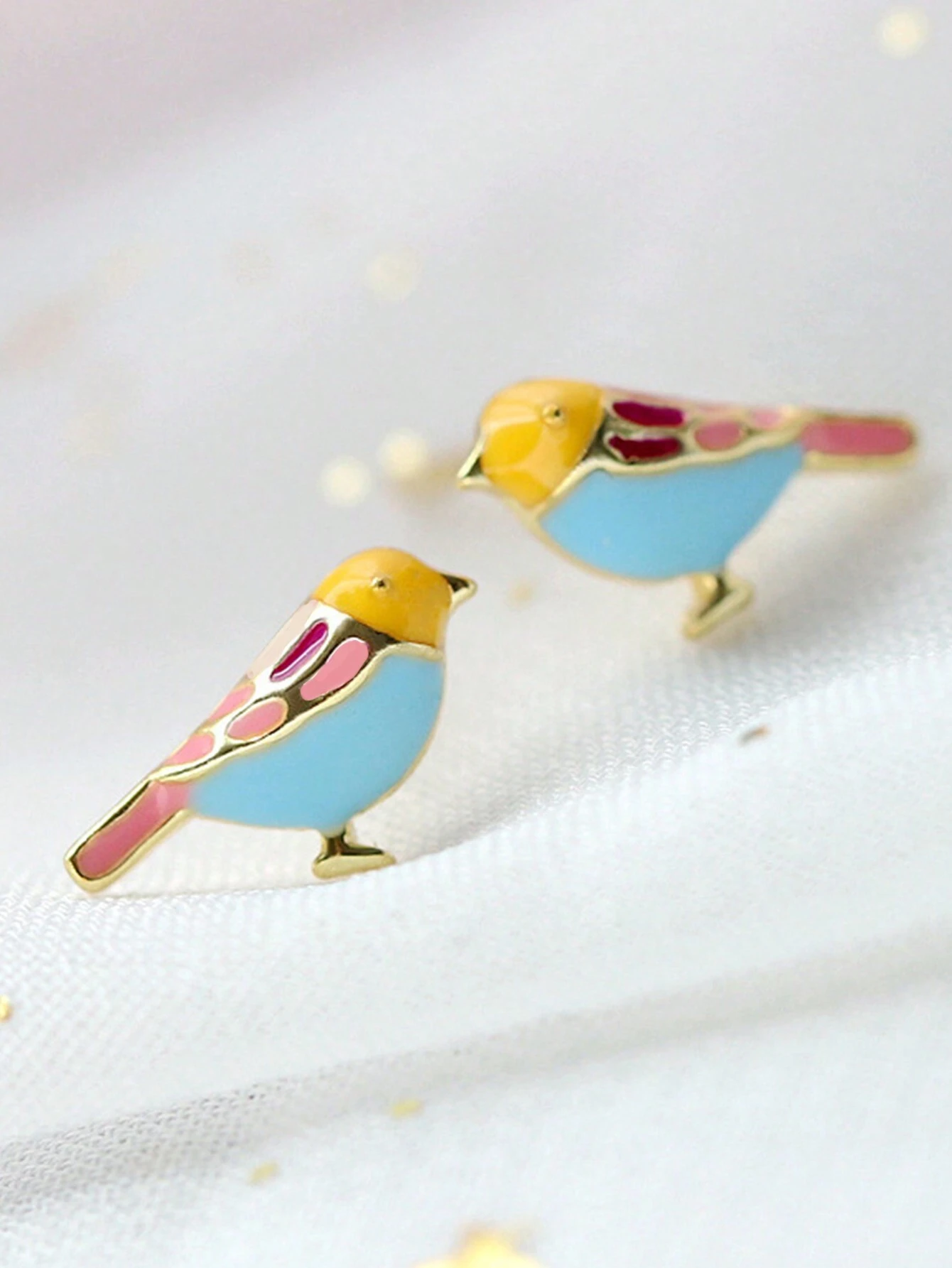 2pcs Whimsical Enamel Bird Stu - Yellow Body Jewelry のレビューと価格