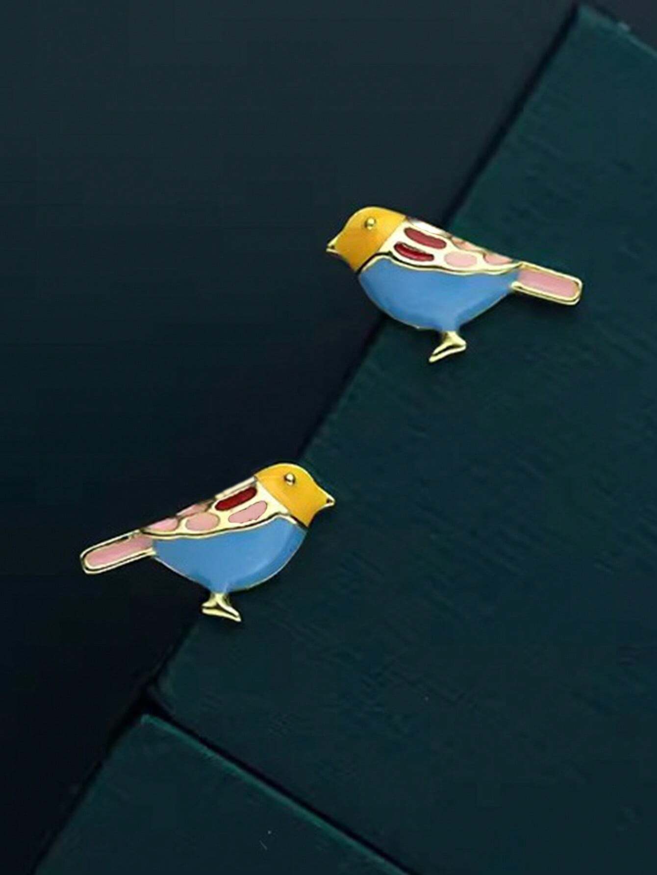 2pcs Whimsical Enamel Bird Stu - Yellow Body Jewelry のレビューと価格