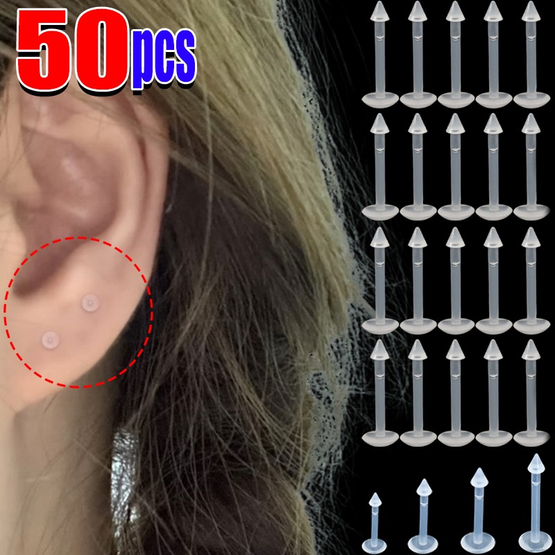 10-50Pcs Transparent Lip Studs - Body Jewelry Nose Studs のレビューと価格