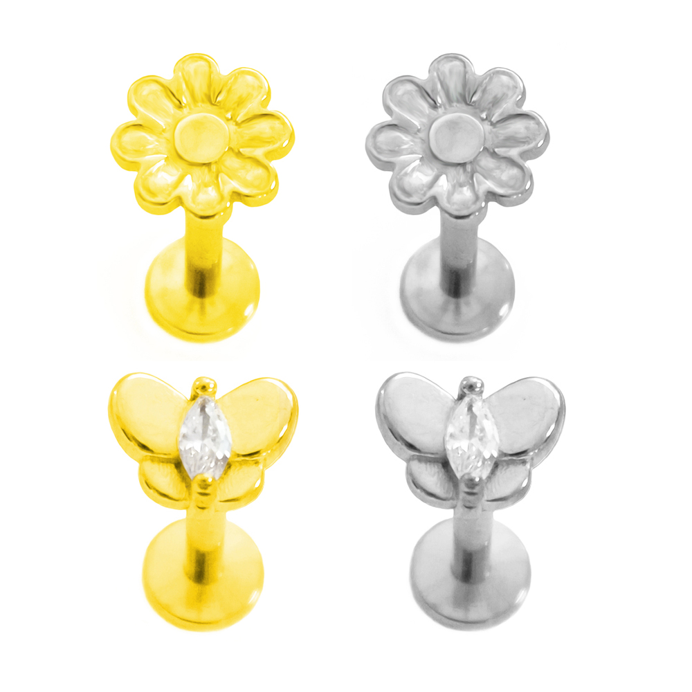 Flower Labret Piercing Butterf - Body Jewelry Surgical Steel のレビューと価格