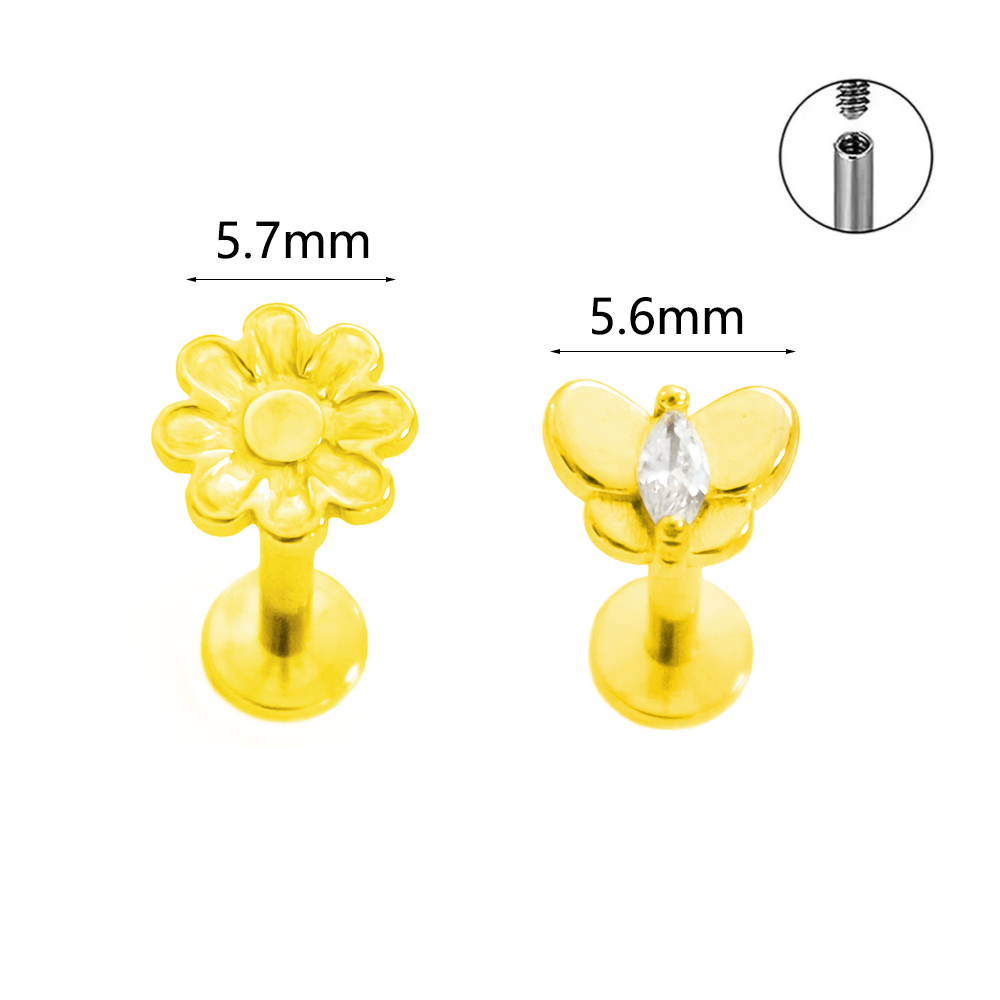 Flower Labret Piercing Butterf - Body Jewelry Surgical Steel のレビューと価格