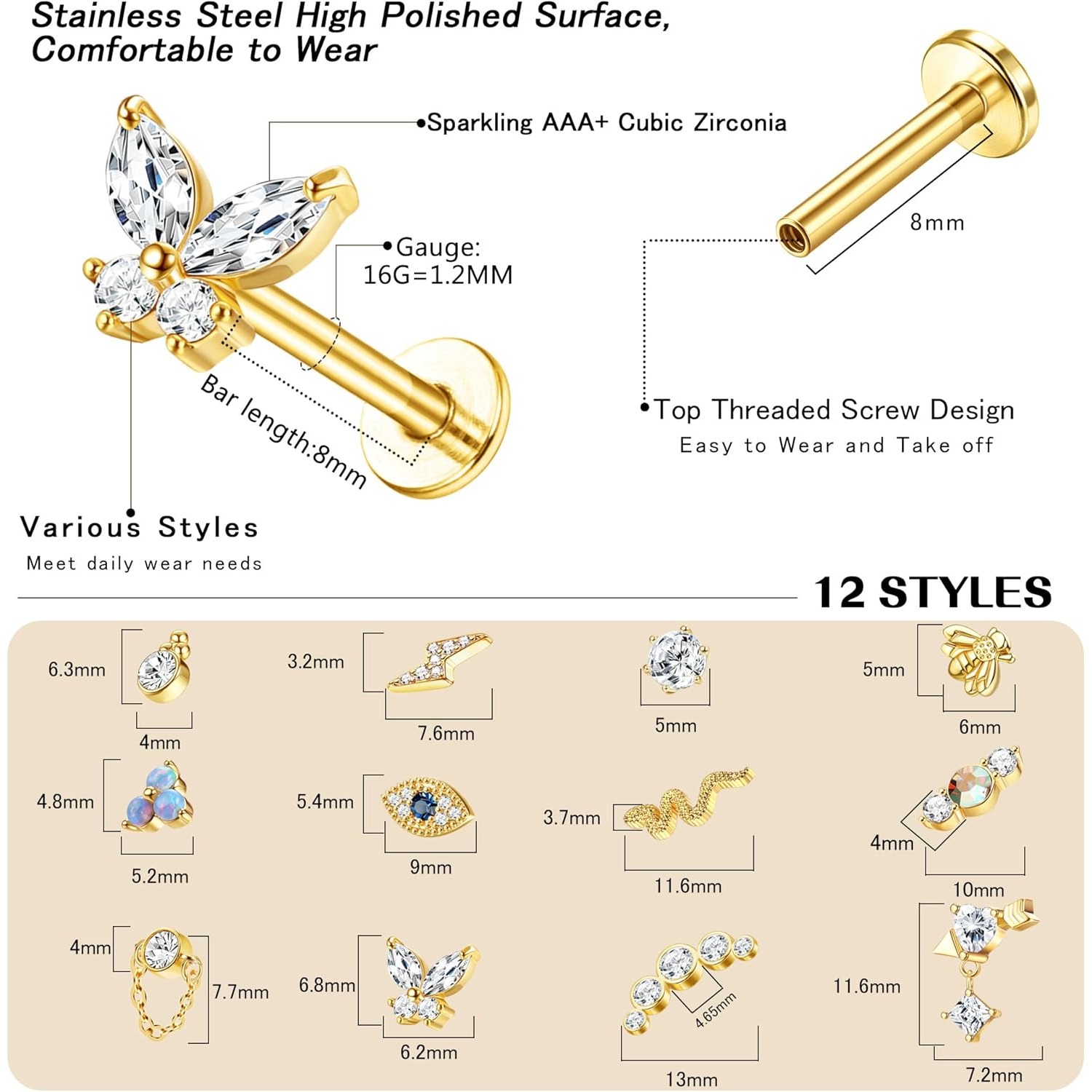 Bobisty 1Pc Cartilage Earrings - Body Jewelry Surgical Steel のレビューと価格