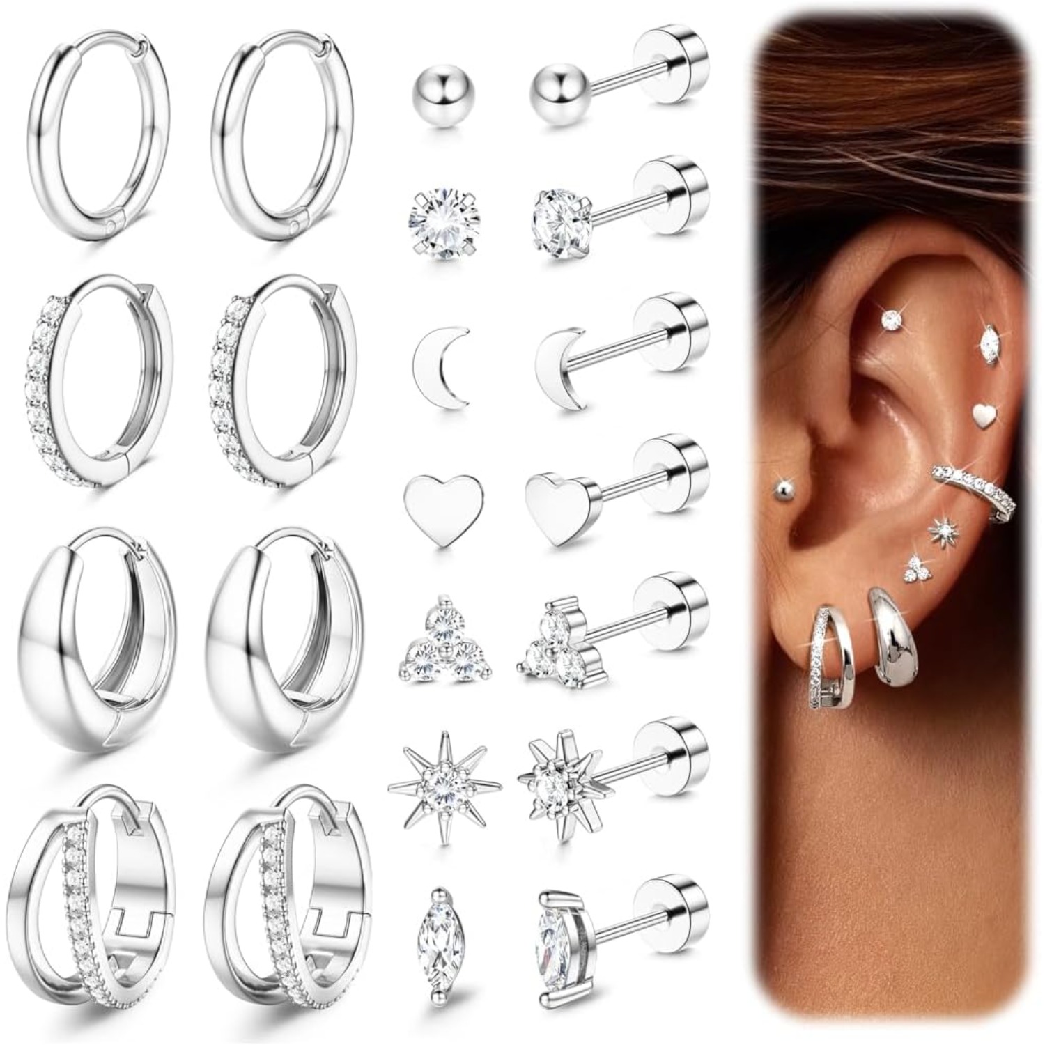 Bobisty 11 Pairs Surgical Stee - Body Jewelry Surgical Steel のレビューと価格