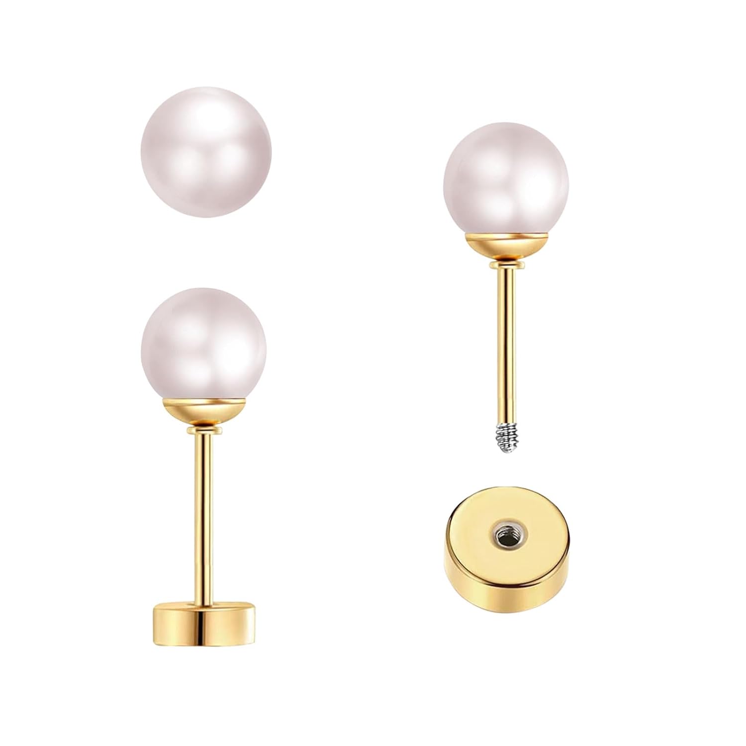 3 Pairs Tiny Pearl Stud Earrin - Body Jewelry Surgical Steel のレビューと価格