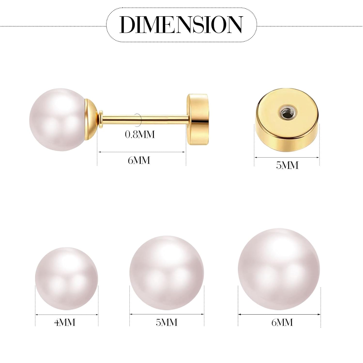 3 Pairs Tiny Pearl Stud Earrin - Body Jewelry Surgical Steel のレビューと価格