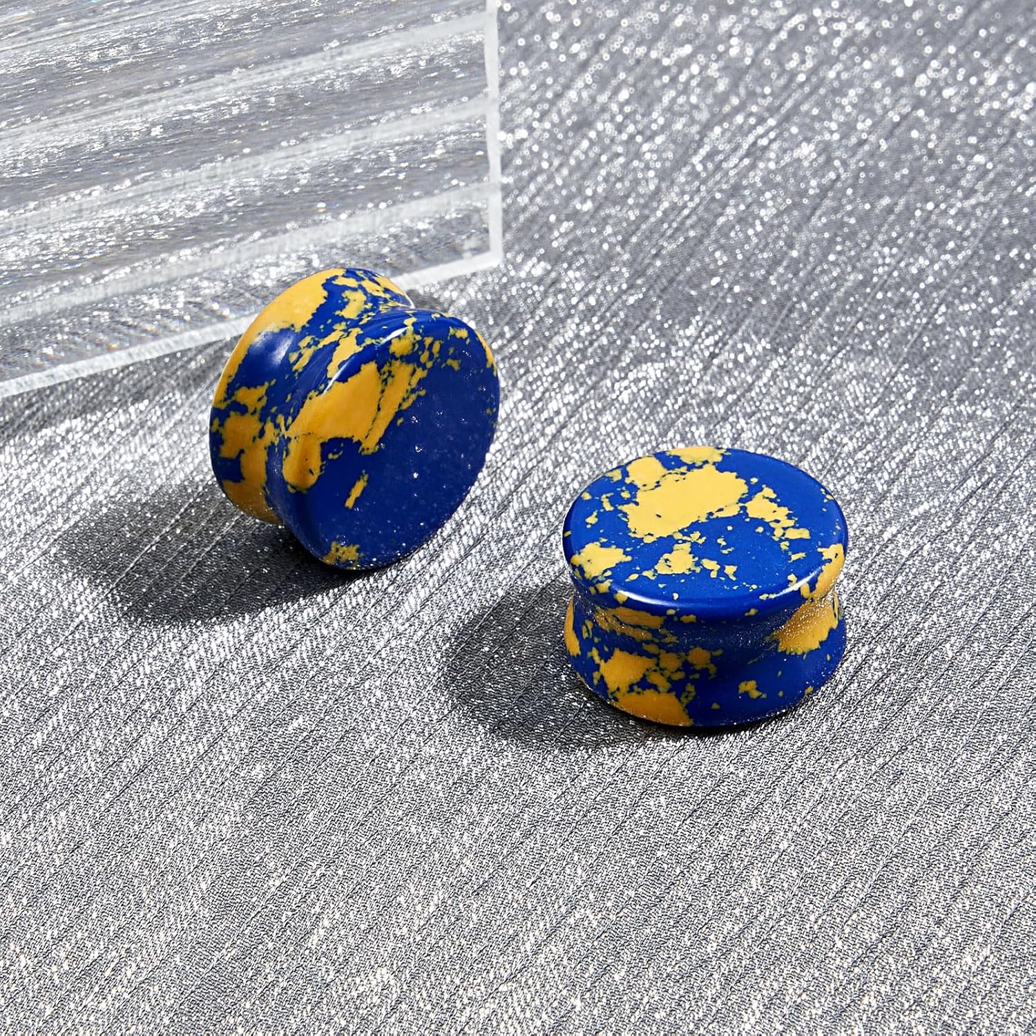 Stone Ear Gauges Plugs Saddle  - Yellow Body Jewelry のレビューと価格