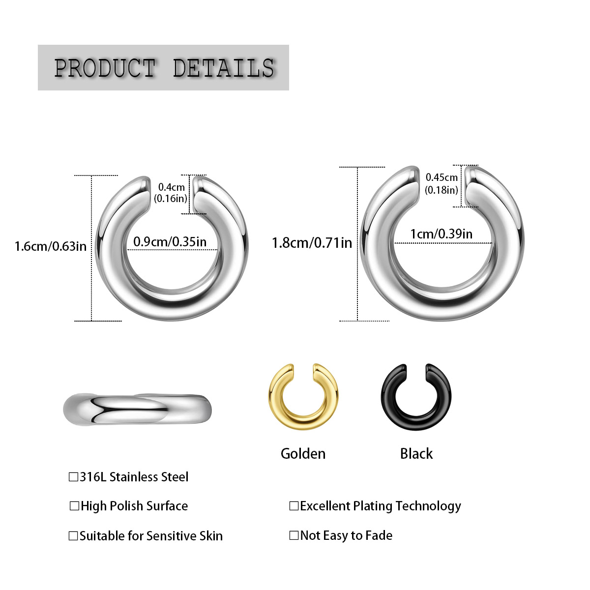 1pc Exaggerated c-Shaped Non-P - Body Jewelry Ear のレビューと価格