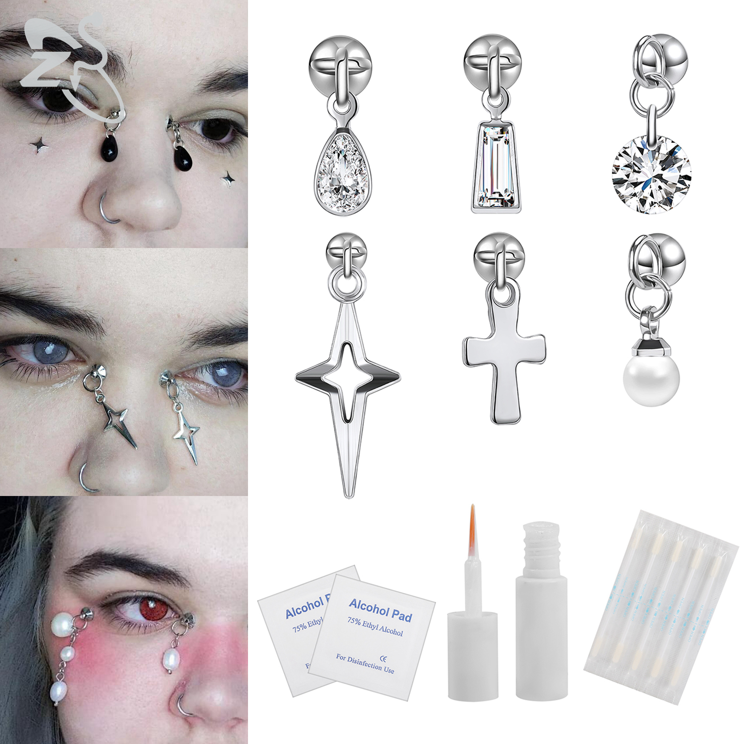 ZS 1 Set Fake Eyebrow Ring Men - Body Jewelry Nose Studs のレビューと価格