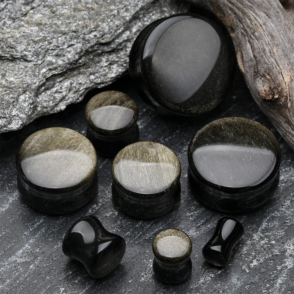 Black Natural Stone Double Fla - Body Jewelry Gauge Sizes のレビューと価格