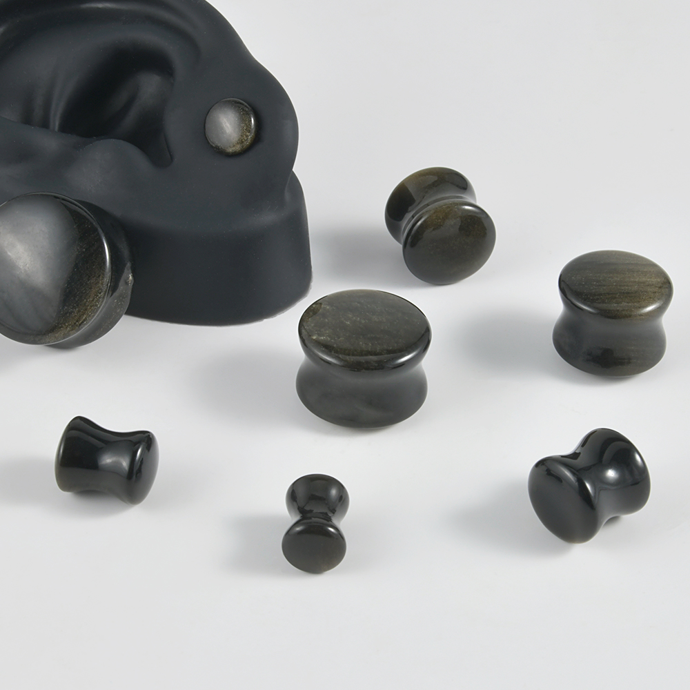 Black Natural Stone Double Fla - Body Jewelry Gauge Sizes のレビューと価格