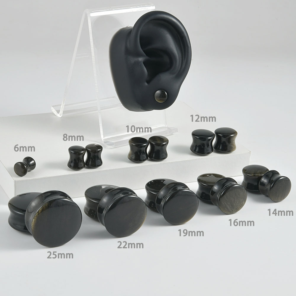 Black Natural Stone Double Fla - Body Jewelry Gauge Sizes のレビューと価格