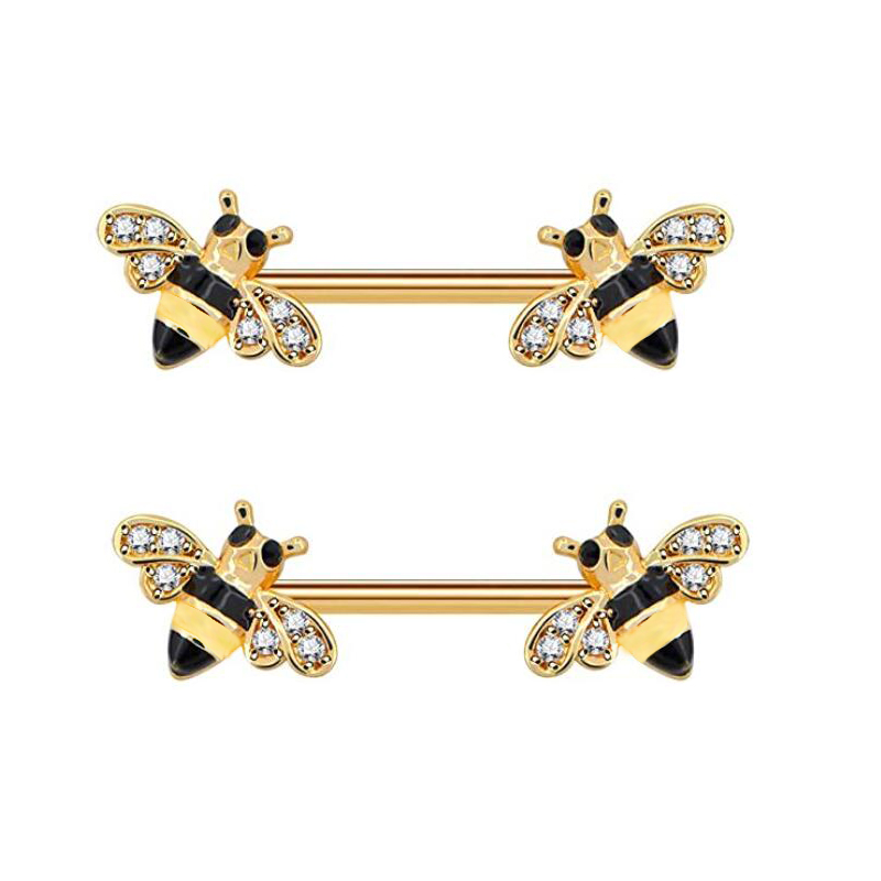 Bee Nipple Barbell 14g Yellow  - Yellow Body Jewelry のレビューと価格