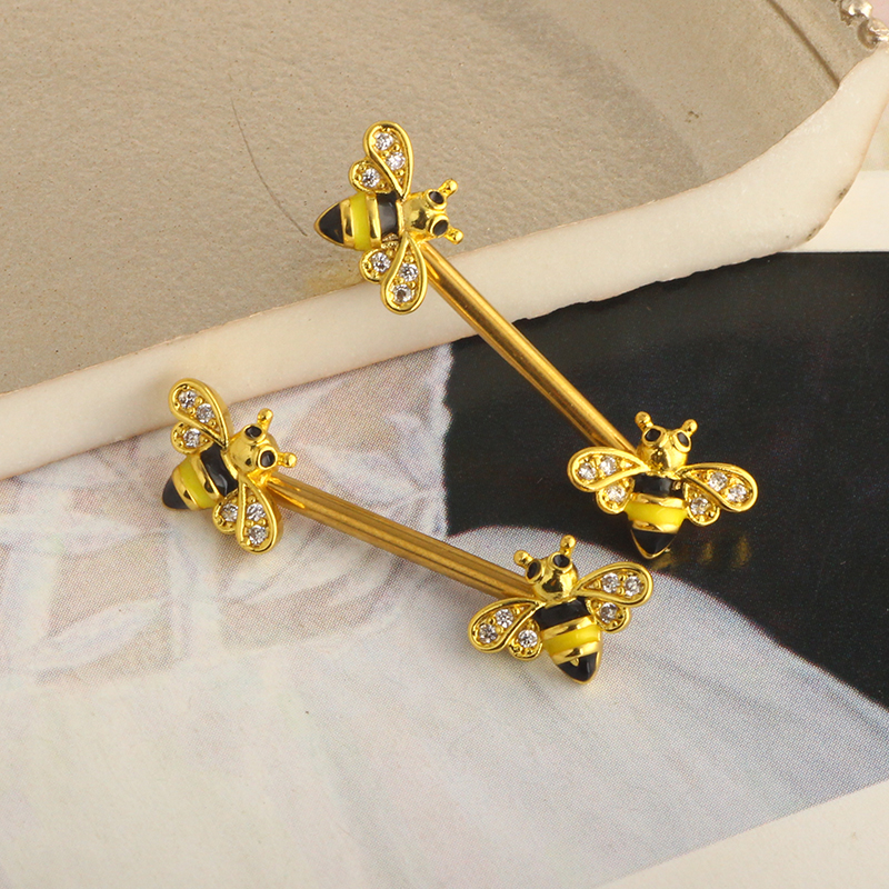 Bee Nipple Barbell 14g Yellow  - Yellow Body Jewelry のレビューと価格