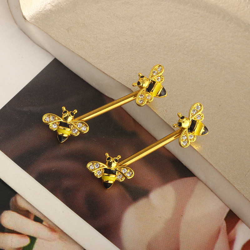 Bee Nipple Barbell 14g Yellow  - Yellow Body Jewelry のレビューと価格