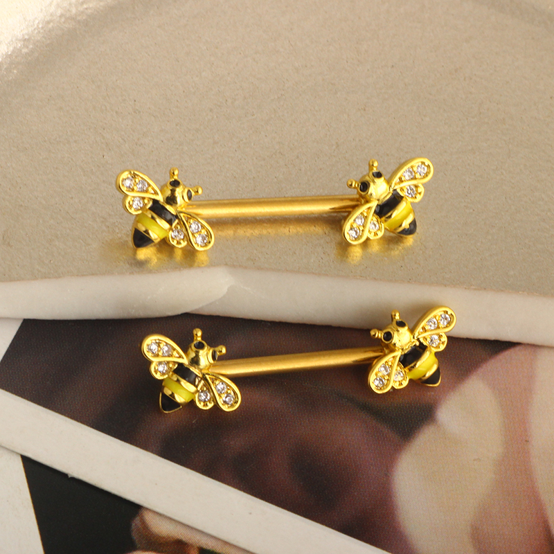 Bee Nipple Barbell 14g Yellow  - Yellow Body Jewelry のレビューと価格