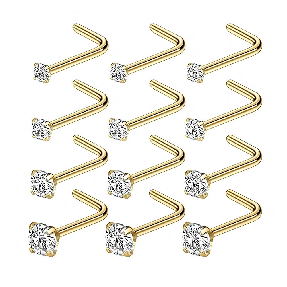 12-Piece Full Set 316L Hypoall - Body Jewelry Nose Studs のレビューと価格