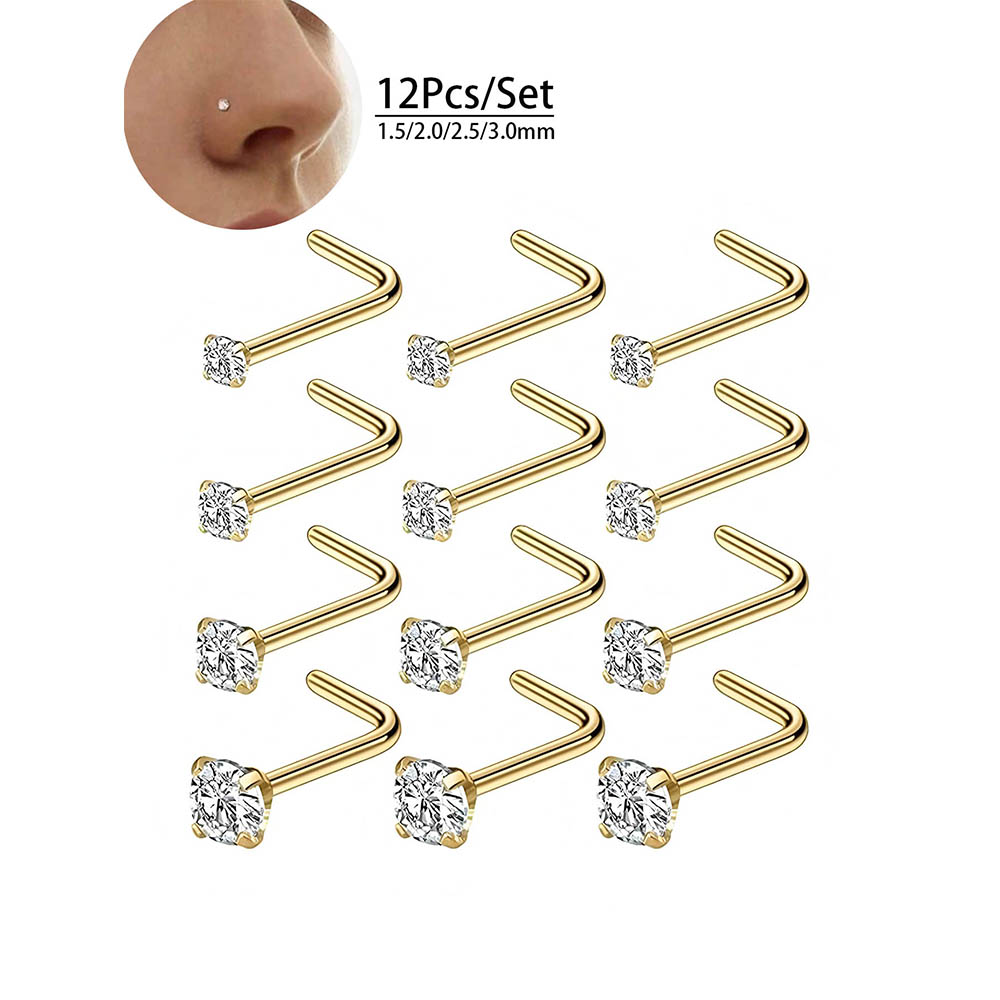 12-Piece Full Set 316L Hypoall - Body Jewelry Nose Studs のレビューと価格