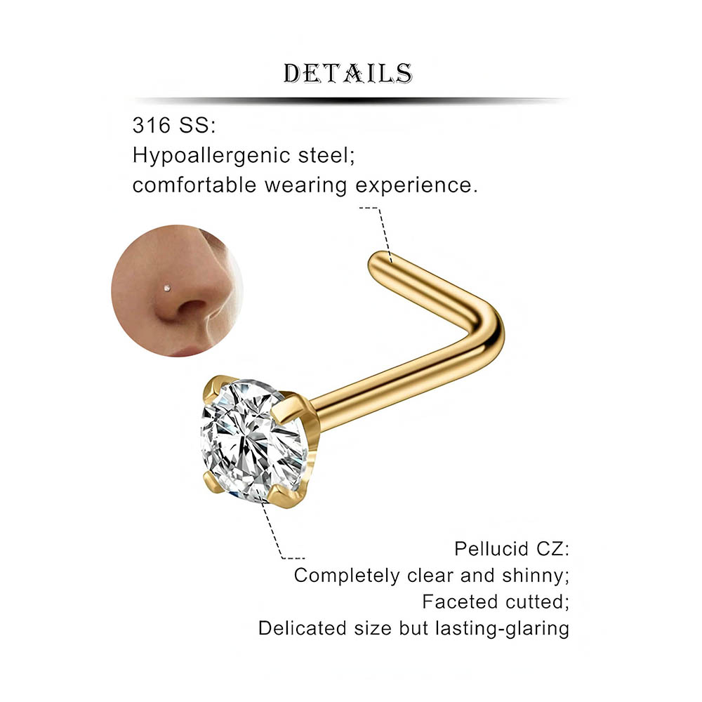 12-Piece Full Set 316L Hypoall - Body Jewelry Nose Studs のレビューと価格